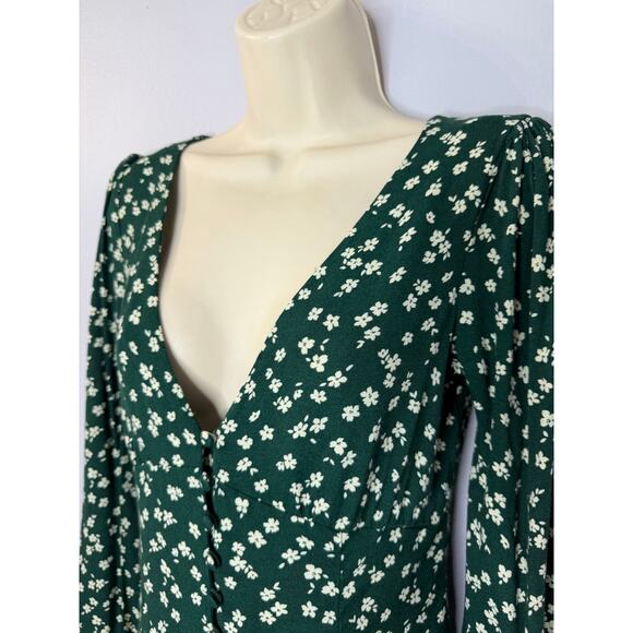 Reformation Nell Top V Neck Annette print Green Floral Long Sleeve Sz M - Picture 9 of 14